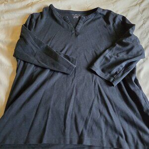 LL Bean Black Notched Neck 3/4 Sleeves Cotton Plus Size 2X